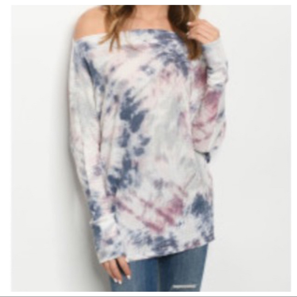 Tie dye slouchy off the shoulder dolman top - Picture 4 of 8